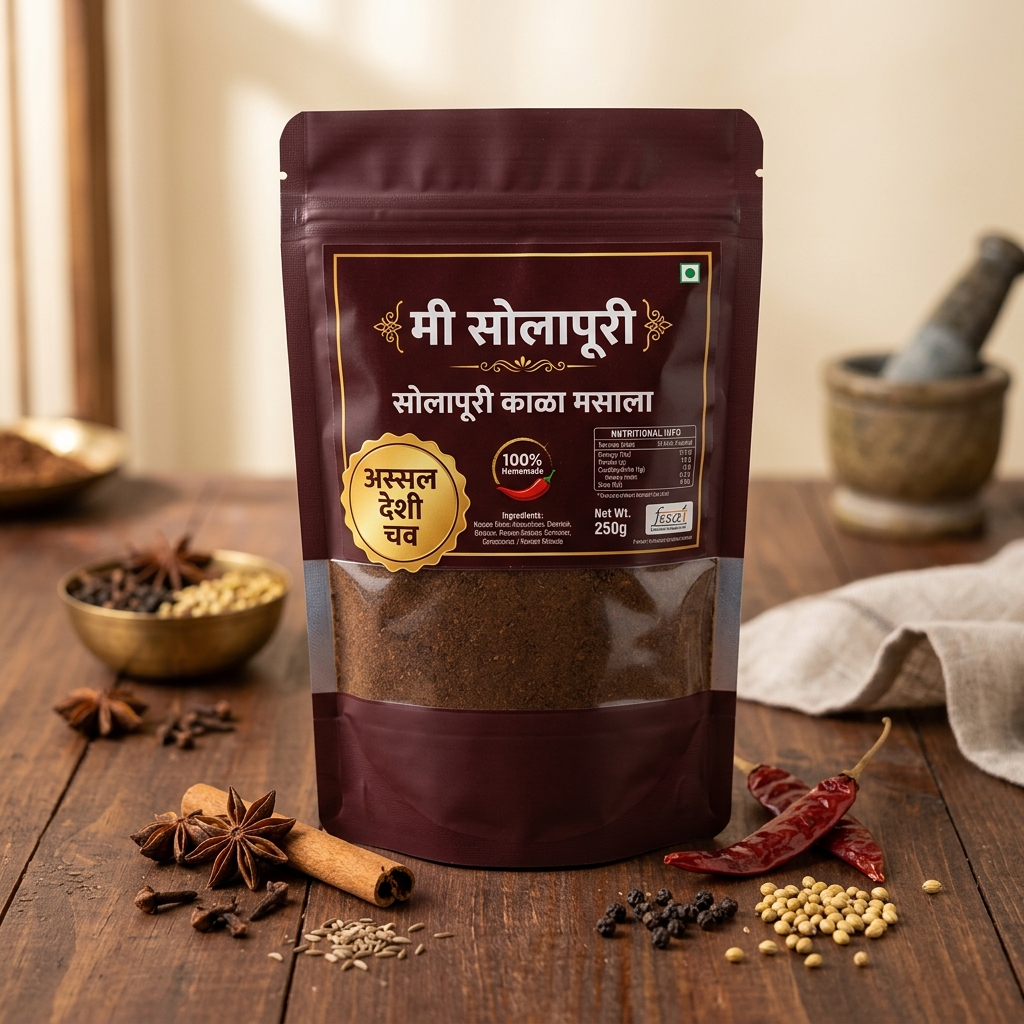 सोलापूरी काळा मसाला Pouch Packaging